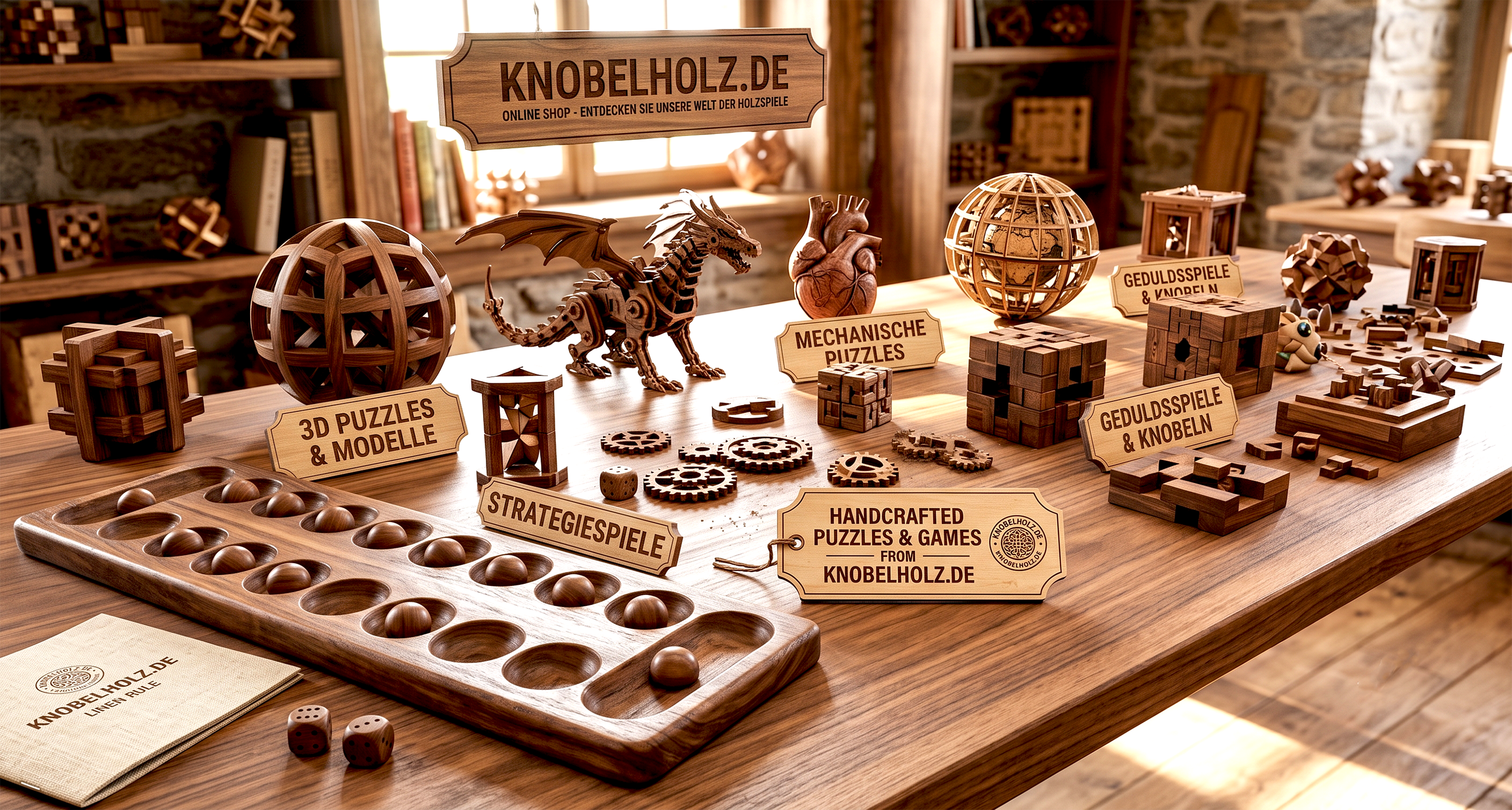 Knobelholz, giochi in legno pregiato, giochi da tavolo e puzzle realizzati a mano.