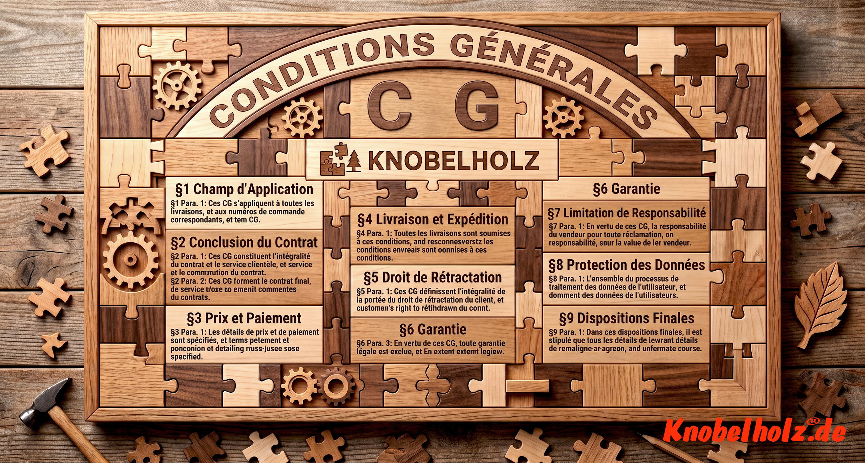 Vous trouverez ici les conditions générales de vente (CGV) de Knobelholz.