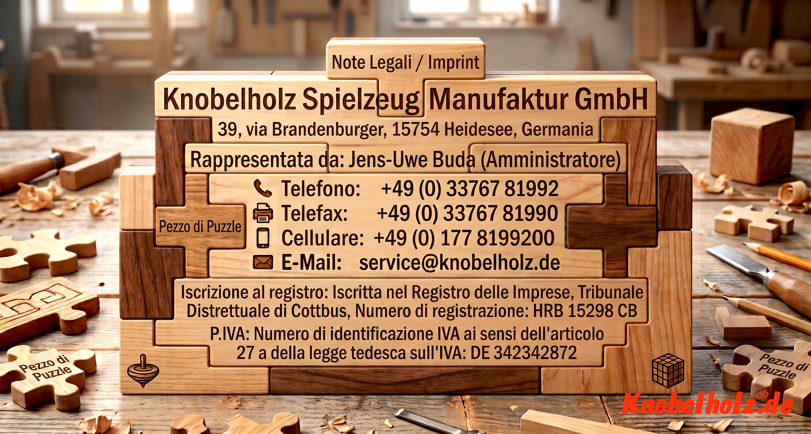 Knobelholz Imprint Tutti i dati identificativi legali del fornitore, le informazioni di contatto e i dettagli obbligatori in un colpo d'occhio