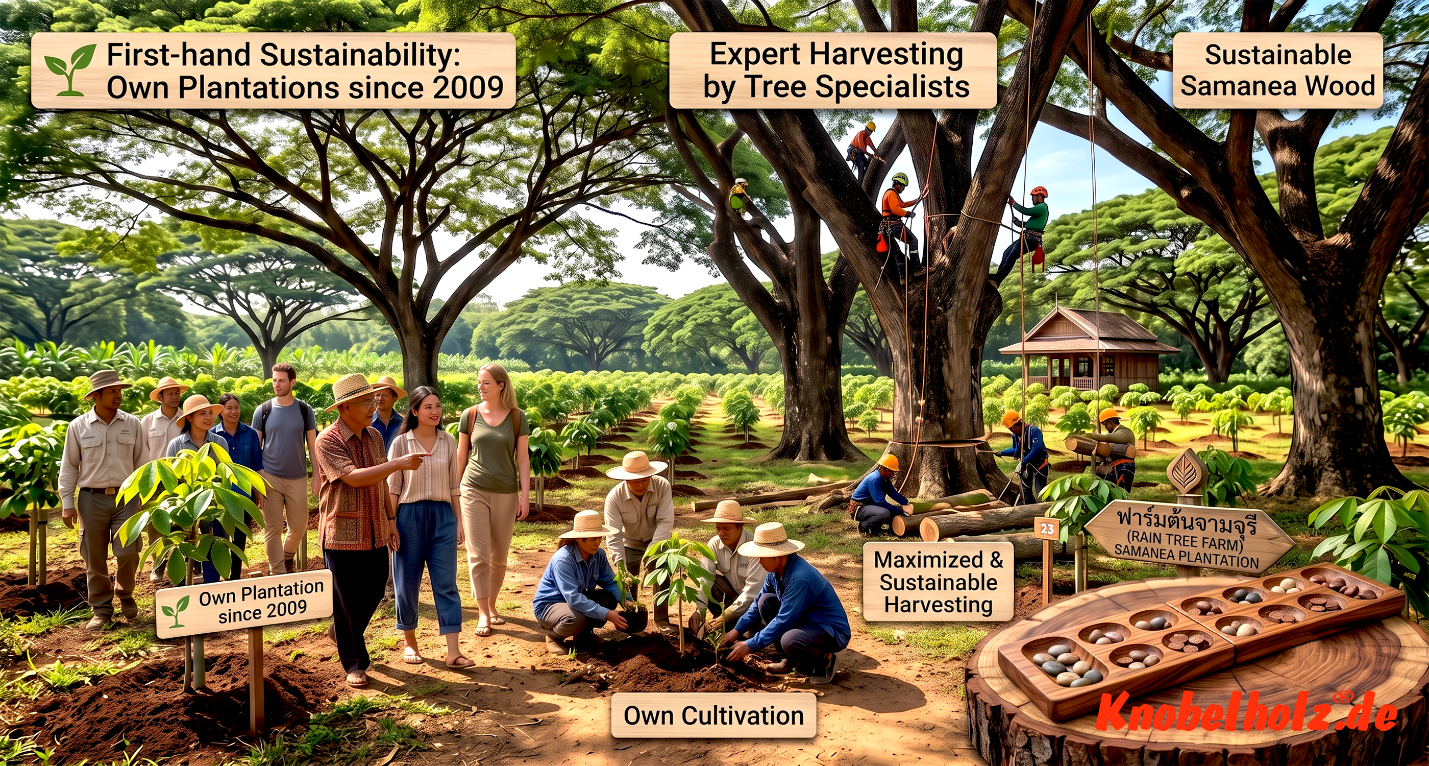 Discover how Knobelholz creates sustainable games using its own Samanea wood. 100% handcrafted in Chiang Mai – straight from the manufacturer to you!