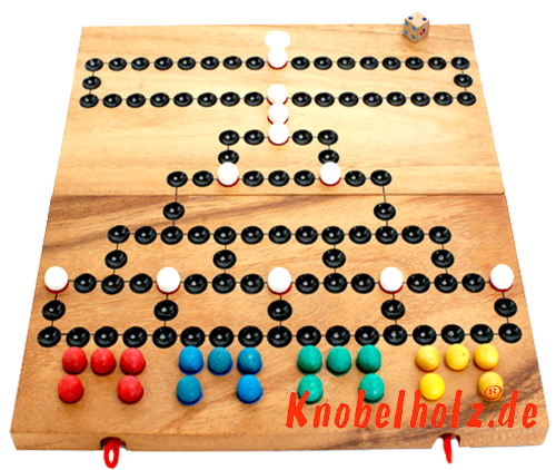Barrikade Malefiz Würfelspiel aus Samanea Holz Spielaufbau