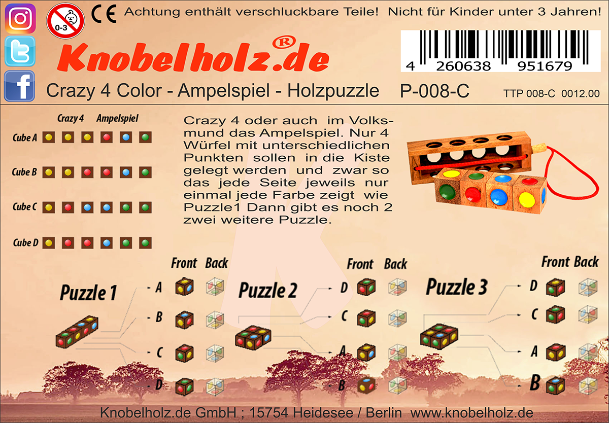 Solution for the wooden puzzle Crazy 4 the traffic light game to print or download