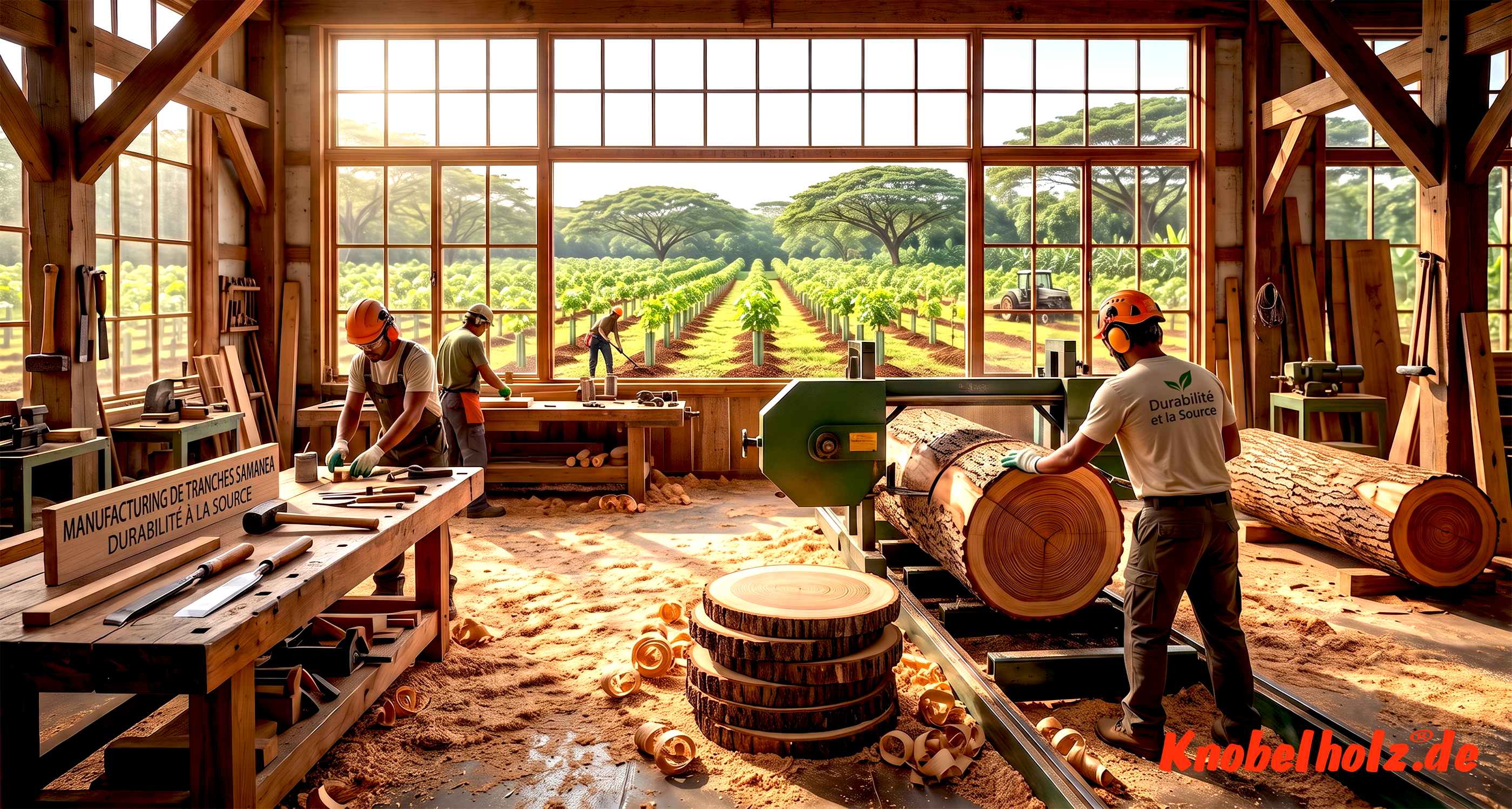 Knobelholz possède sa propre scierie pour nos propres arbres, coupés dans la plantation puis utilisés dans notre propre production.