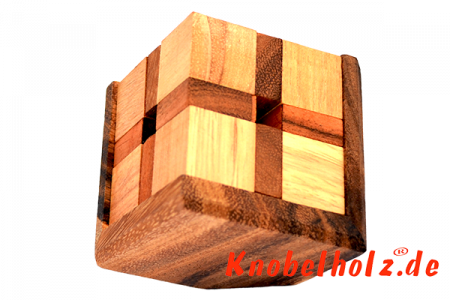 Achter Puzzle Octagon Puzzel aus Holz, Denkspiel, IQ Puzzle, Knobelholz mit Maßen 7,0 x 7,0 x 7,0 cm, monkey pod puzzle