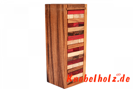 Wobbly Game Tower Color mit Würfel Wackelturm medium farbig Spielspass für die ganze Familie in den Maßen 24,0 x 7,8 x 7,2 cm, Stapelturm Würfel medium tower samanea wooden game