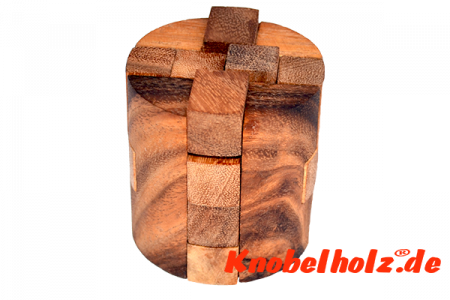 Round Cube medium Holzpuzzle 3D Zylinder Puzzle mit mehreren Holzteilen, IQ Puzzle, Geduld Puzzle, Denkspiel in den Maßen 6,0 x 6,0 x 6,5 cm, monkey pod teaser